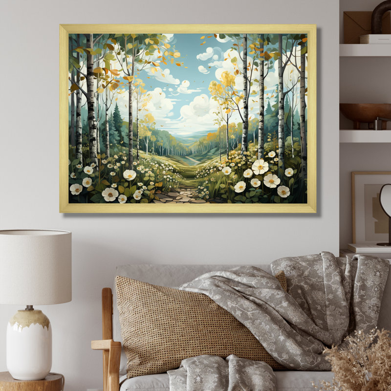 Birch Woods Silent Woods IV sur toile, H 34 po x l 44 po x P 1,5 po, Encadrement doré