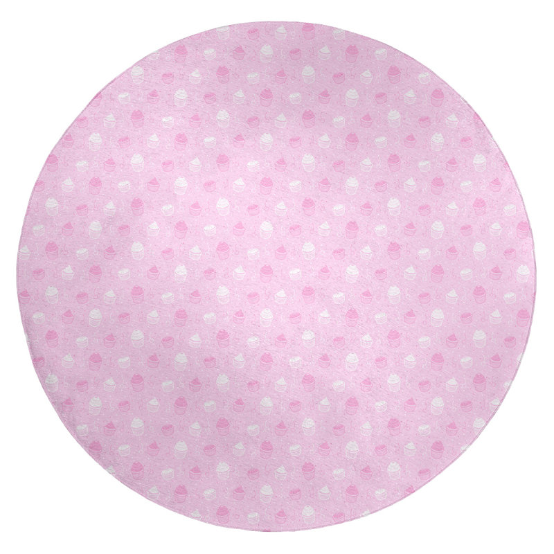 Tapis de zone rose à rayures petits gâteaux, Rond 5 pi