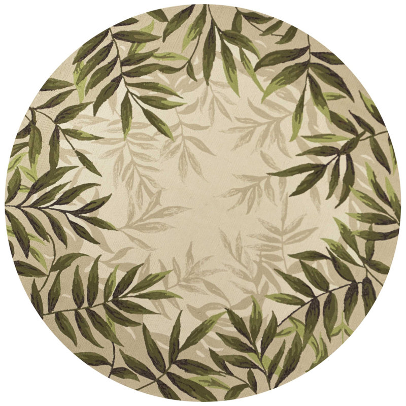 Salvato 3' X 5' Sand Floral Handmade Indoor Outdoor Area Rug, Round 7'6"