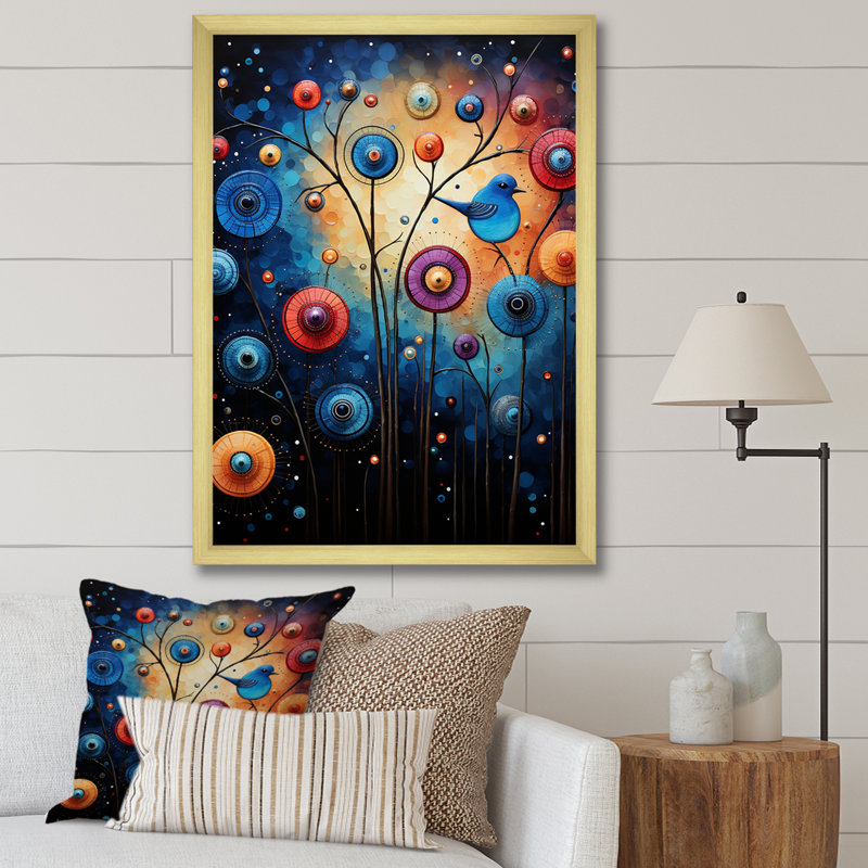 Symphonie animée bleue - Art mural, Cadre doré simple, H 20 po x l 12 po x P 1 po