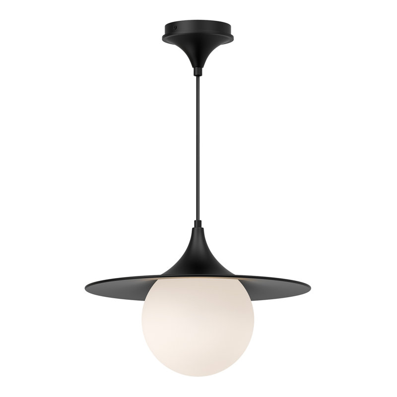 Luminaire suspendu conique à 1 lumière Hermit, Noir mat / verre opale mat, H 86,13 po x l 15,75 po x P 15,75 po