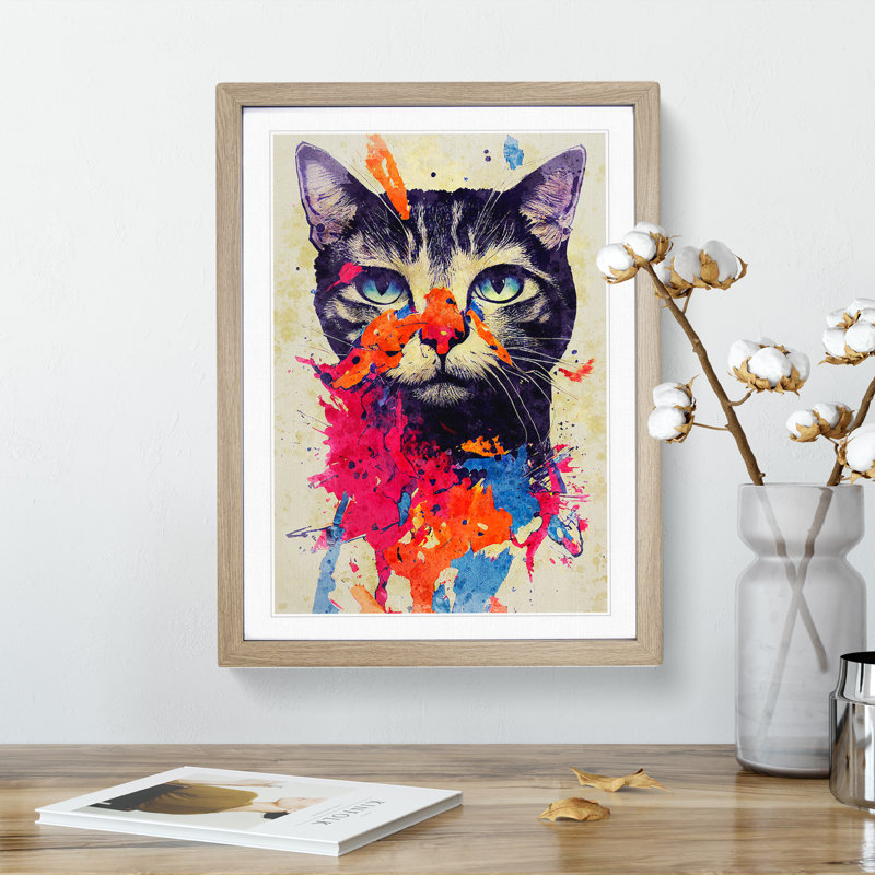 Catt Splash No.6 - Single Picture Frame Painting, 64cm H x 46cm W x 2cm D, Oak