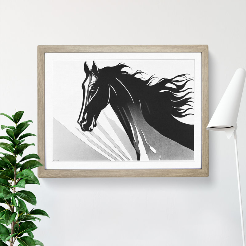 XH1022-9008X The Thrilling Horse Abstract - Single Picture Frame Print, 25cm H x 34cm W x 2cm D, Oak