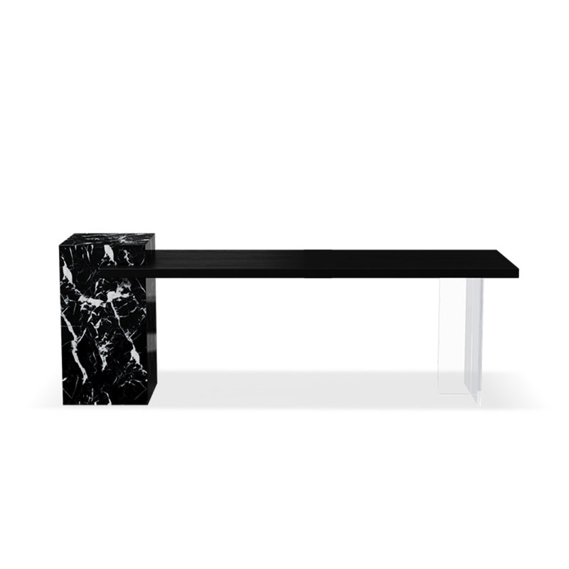 Black Rectangular Solid + Manufactured Wood+Acrylic desk, 33.46" H x 86.61" W x 23.62" D