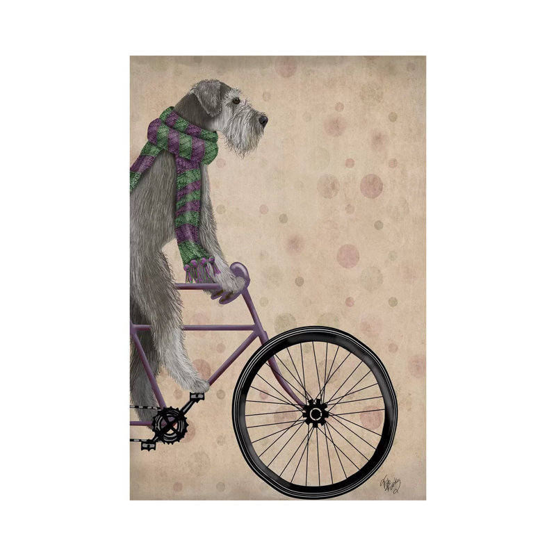 Schnauzer On Bicycle, Grey by Fab Funky - Wrapped Canvas Print, 66.04 cm H x 45.72 cm W x 1.91 cm D