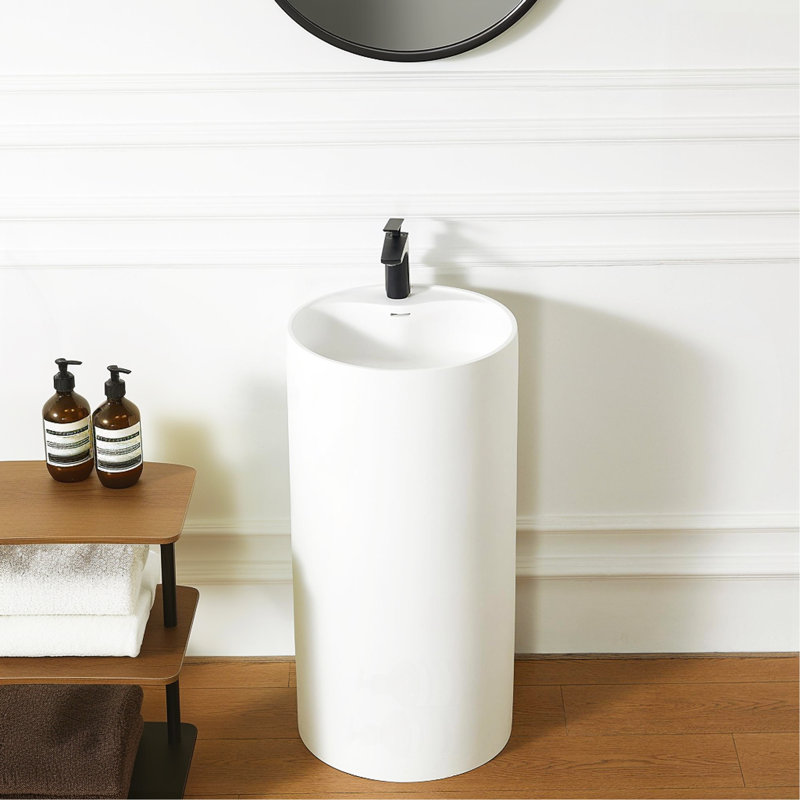 Solid Surface Pedestal Bathroom Sink Basin