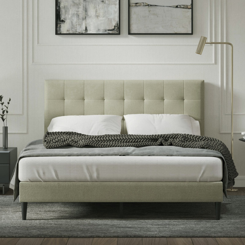 Saltz Upholstered Platform Bed, Queen, Beige