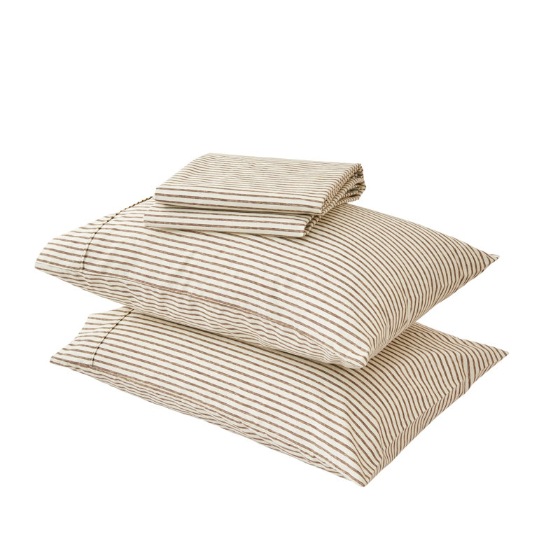 Taupe Stripe Full Size Microfiber Sheet Set with Pillowcases