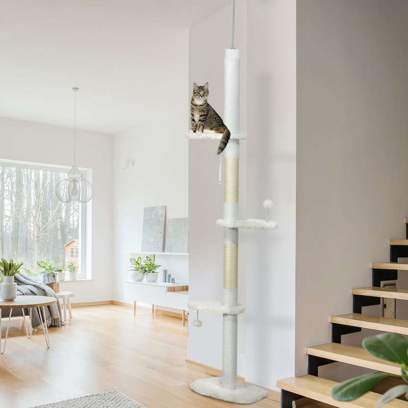 Floor To Ceiling Cat Tree With Scratching Posts, With Cloud Shape Platforms, Toy Balls