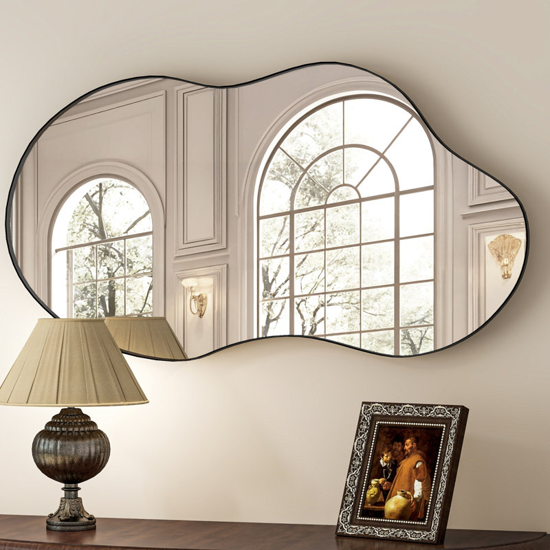 Asymmetrical Metal Framed Wall Accent Mirror, Black, 111cm H x 55cm W