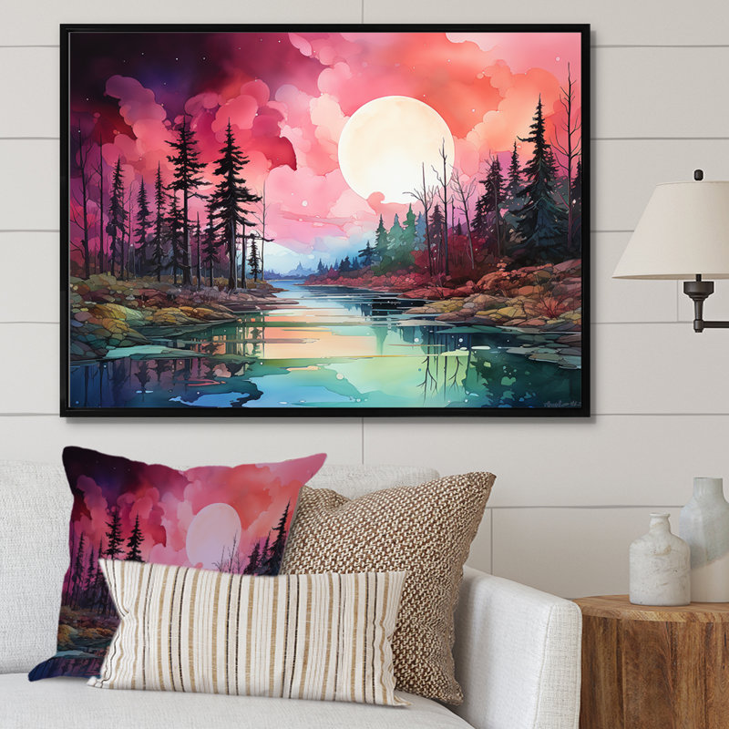 Griffy - aurore boréale, reproduction d'art sur toile_106494, Toile avec cadre flottant noir, H 12 po x l 20 po x P 1 po