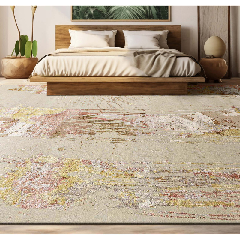 Tapis beige et pêche noué à la main de haute qualité, Rectangle 8 pi x 10 pi