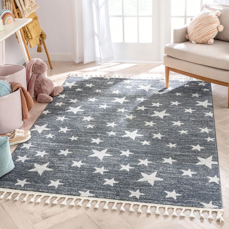 Kennedy Stars Grey Children's Rug, Rectangle 120 x 160cm
