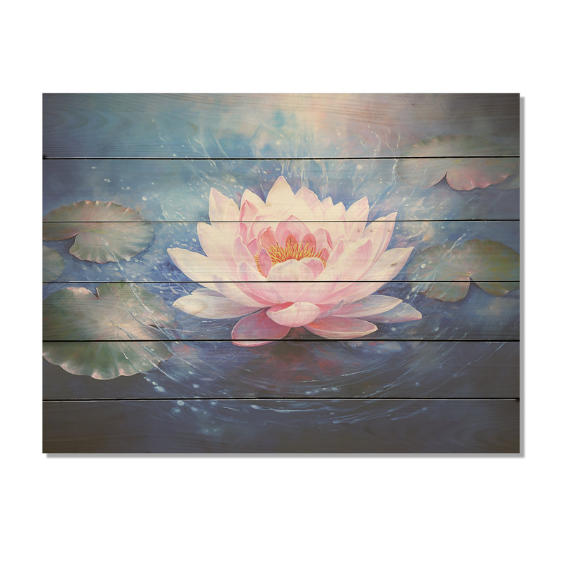 Lotus Luminescence I - Art mural sur bois de pin naturel, H 30 po x l 40 po