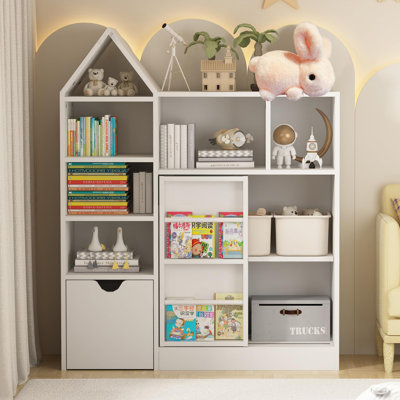 Rangement pour jouets et bibliothèque pour enfants 43,7 po, armoire de plancher avec casiers et tiroirs mobiles, coffre à jouets pour salle de jeux