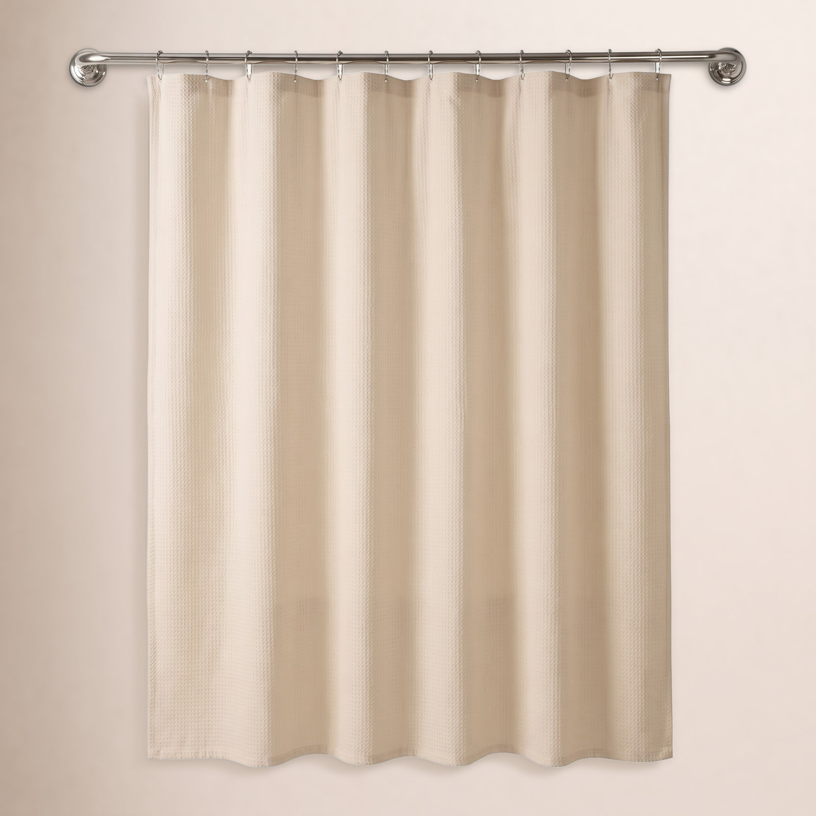 Waffle Textured Cotton Blend Shower Curtain, Ivory