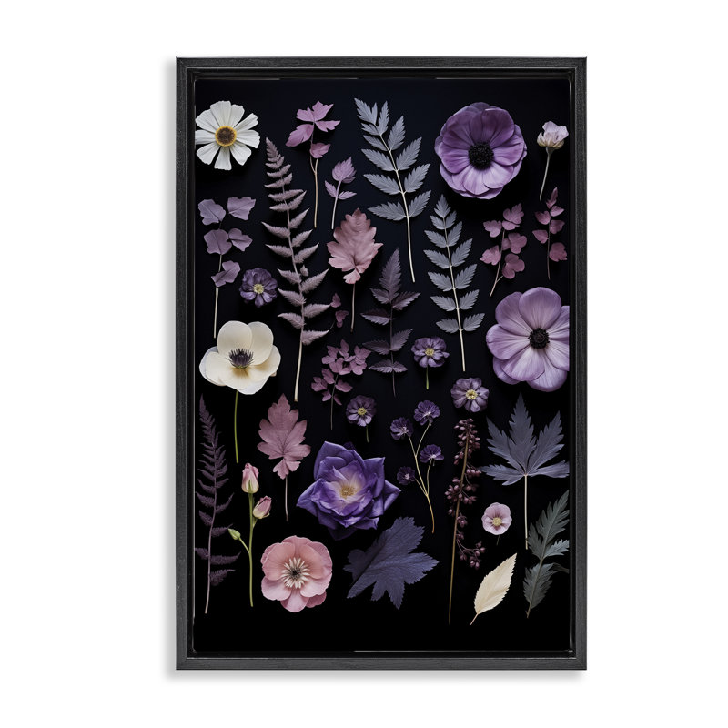 Cadre flottant à fleurs mixtes mauves, design par Heidi Kuntz, H 31 po x l 21 po, Cadre flottant noir de jais