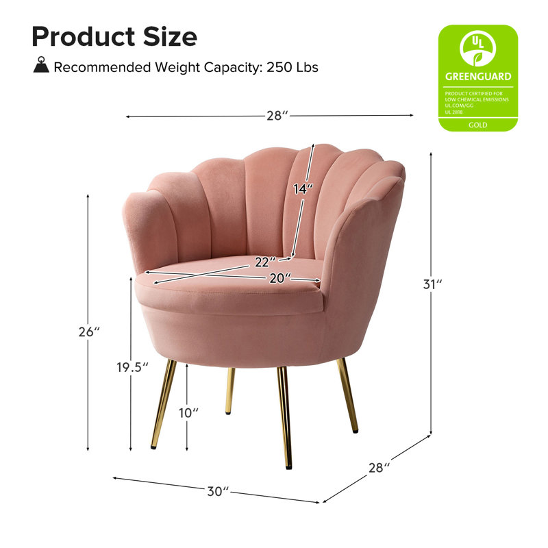 Fauteuil demi-tonneau en velours 30 po Hendrix, Rose