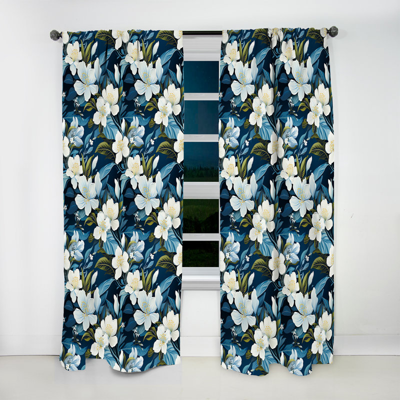 Azure Mirage Tropical Motif I - Rideau floral - Rideau floral obscurcissant - 1 panneau, L 52 po x L 84 po