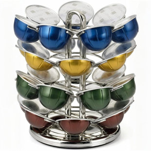 Capsule Carousel Pro - Organisateur de capsules de café rotatif en nickel-chrome à 28 capsules, support à 360 ° Lazy-Susan pour comptoirs de cuisine pour la maison et le bureau