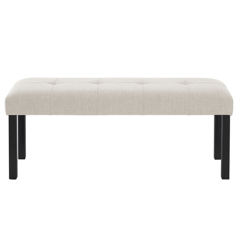 Modern Tufted Linen Dining Bench, Farmhouse Upholstered Entryway Bench With Black Rubber Wood Legs, Versatile For Kitchen, Bedroom, Hallway, Beige