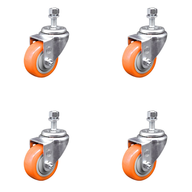Ensemble de roulettes à tige filetée 3,5 mm en polyuréthane pivotant 3,5 mm SCC, Orange
