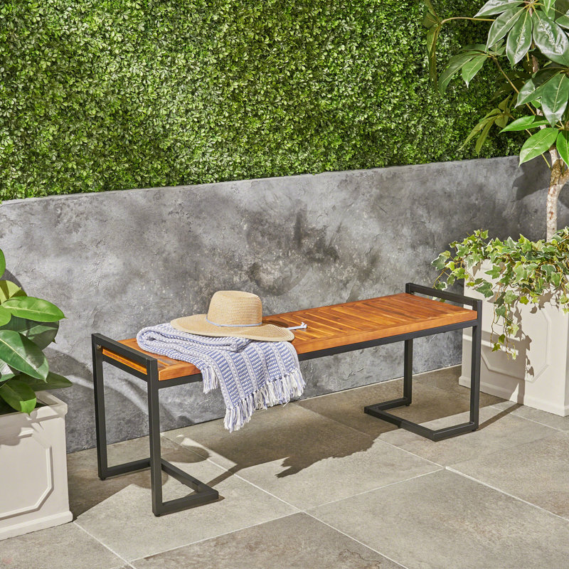 Banc industriel en bois et métal, Teak