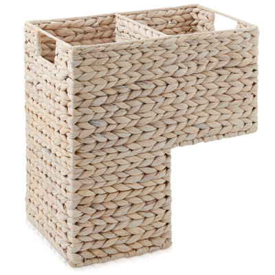 Stair Basket w/ Handles for Staircases - Whitewash - Woven Bin for Steps