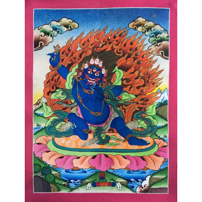 Angry Vajrapani Thangka (Brocadeless Thangka) | 24 Carat Gold With Acrylic Colors On Canvas