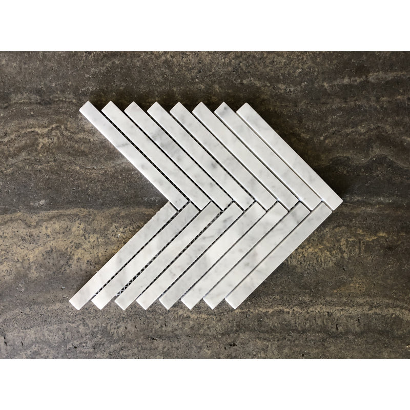 Bianco Carrara 8" x 19" Marble Herringbone Mosaic Wall & Floor Tile