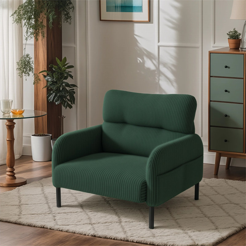 Chaise d'appoint rembourrée en velours côtelé Modern, Émeraude