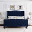 Structure de lit double tapissier pleine grandeur en velours bleu marine avec tête de lit à oreilles Support en lattes de bois sans sommier-2035734216-2035734222