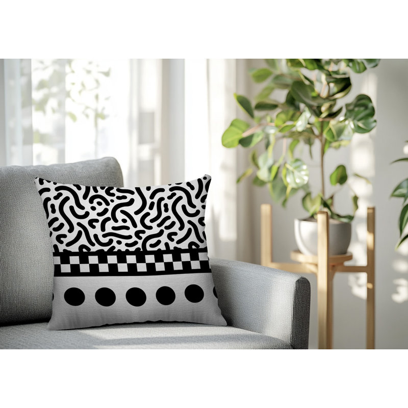 Oreiller carré réversible intérieur / extérieur Kixie, Carré 16 po, Noir