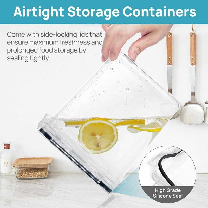 10 PCS Flour and Sugar Storage Container, Large Airtight Food Canisters with Lids for Kitchen, Pantry Organization, BPA Free, Black