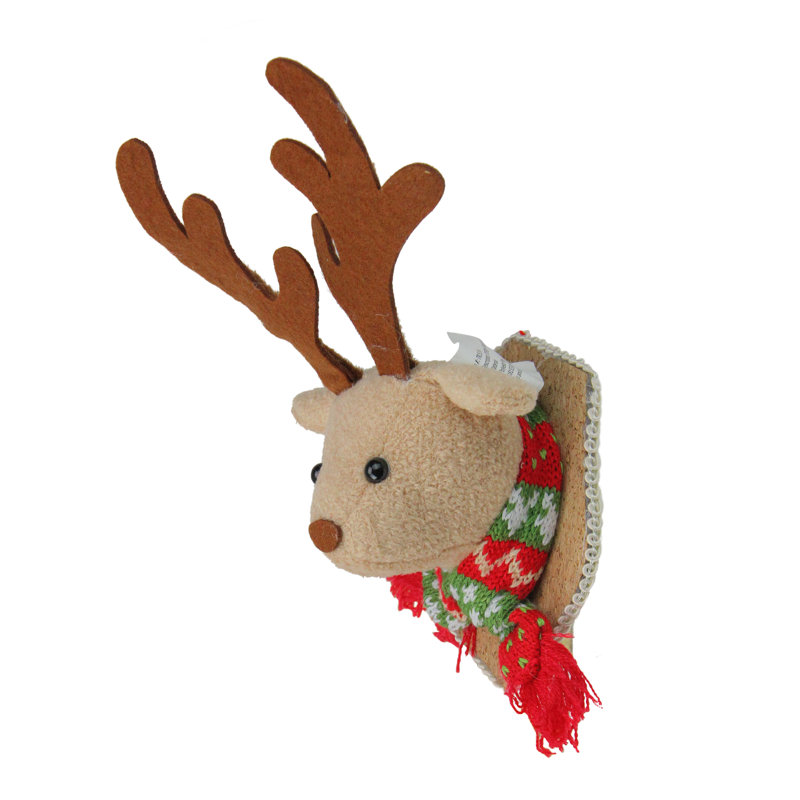 Ornement de Noël 7,5 po avec tête de renne en peluche brune et beige