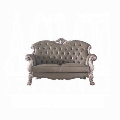 Dresden Transitional Synthetic Leather Loveseat With Ornate Trim & 3 Pillows