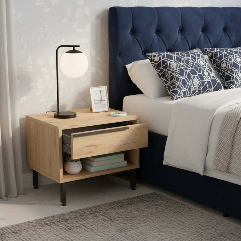 Aria Modern Floating-Style 1-Drawer Nightstand, Walnut