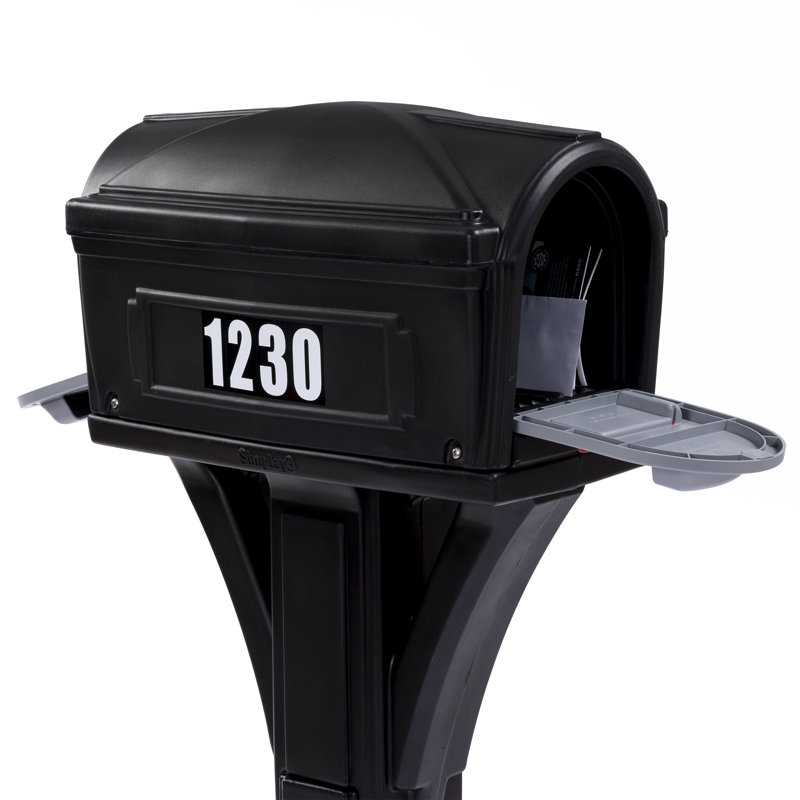 Classic Black Plastic Post Mounted Mailbox with Dual Access Doors