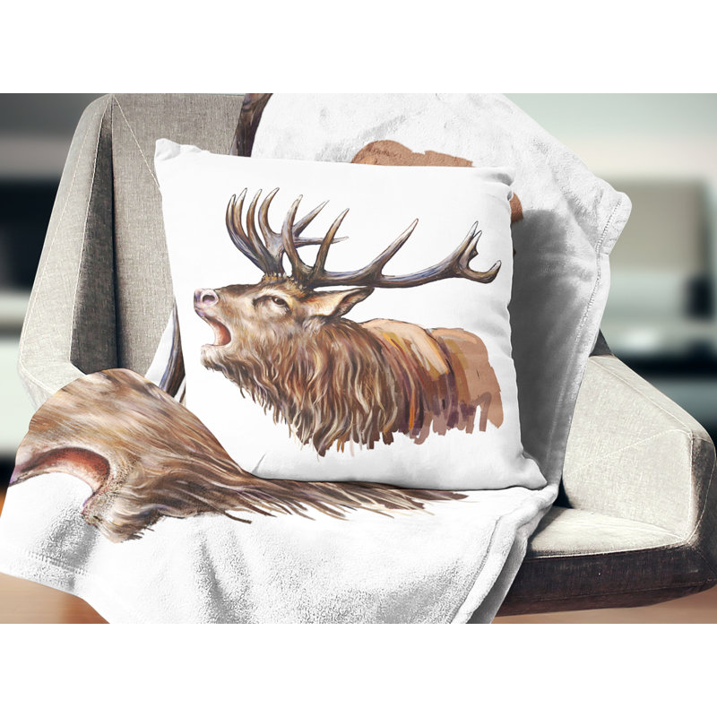 Tête de cerf - coussin imprimé animal, 16 po x 1 po, Coussin décoratif