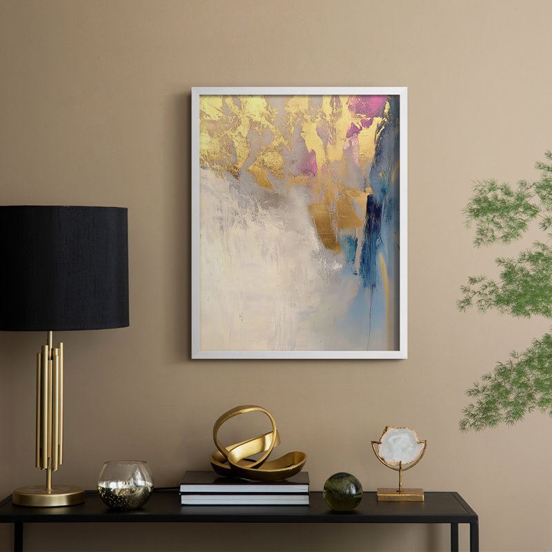 Abstrait, art abstrait encadré, prêt à accrocher, H 20 po x l 16 po, Blanc