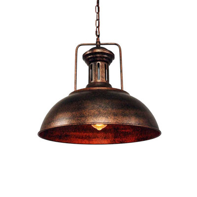 Industrial Rustic Iron Pendant Light - 16.1" Diameter x 13.8" Height Vintage Restaurant Lighting, Rusty Black Iron Ceiling Fixture for Kitchen/Diner/Cafe