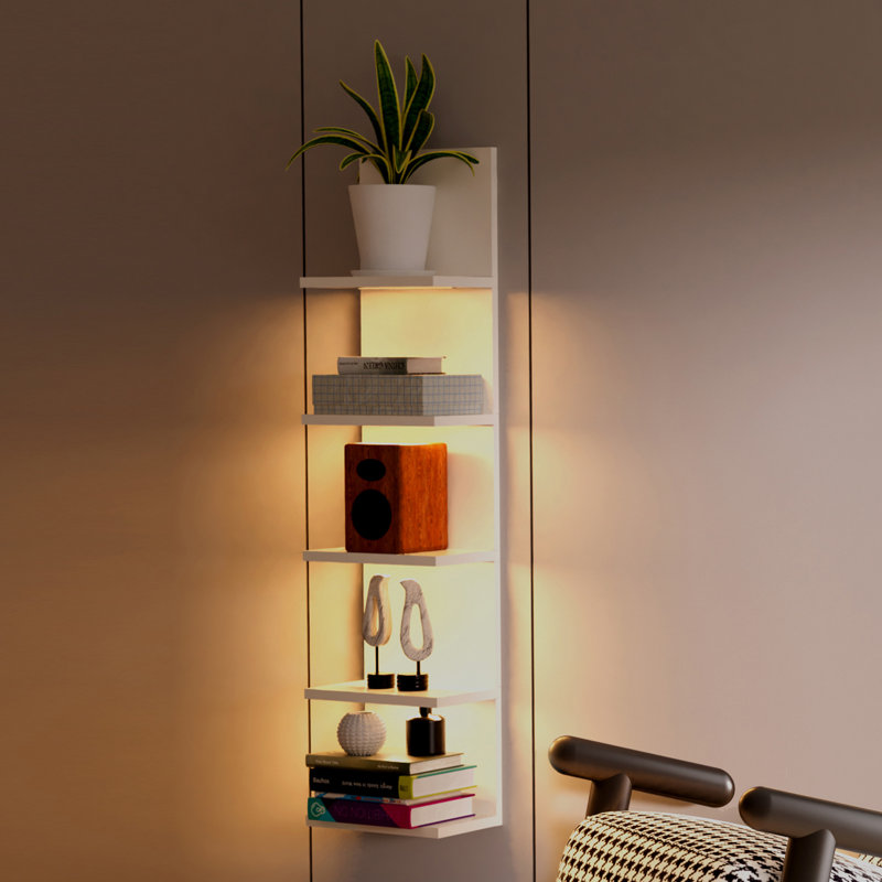 Deangelos 5-Tier Floating Shelf with Bulit-in LED Lights, White