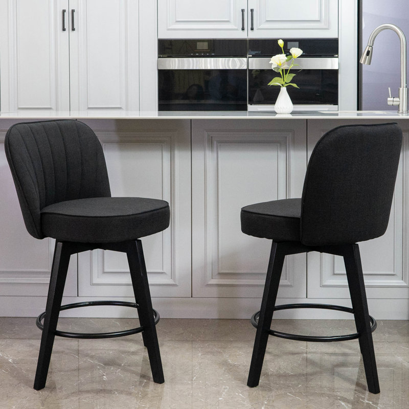 Kyenzie Swivel Upholstered Counter Stool, Charcoal Gray