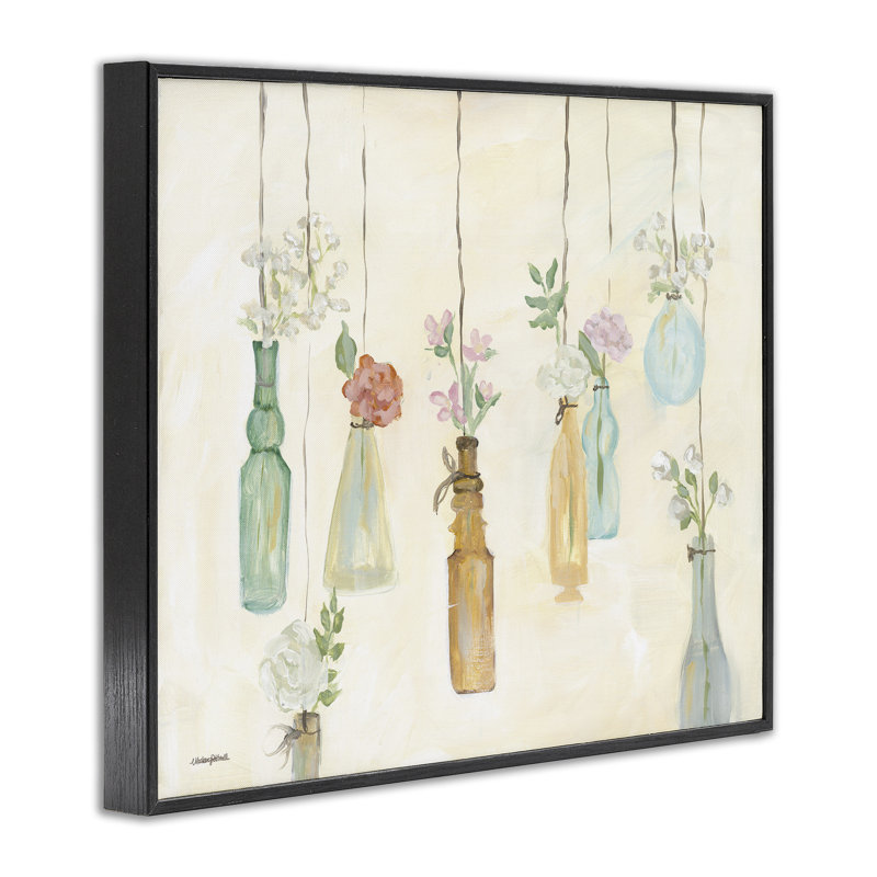 Bouteilles florales suspendues, art giclée par Mackenzie Kissell, Giclée encadrée noir minuit, H 11 po x l 14 po
