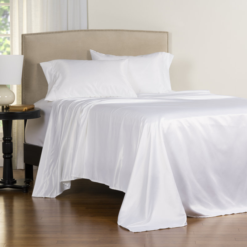 F. Scott Fitzgerald Luxury Satin-Finish Bed Sheet Set, Queen, White