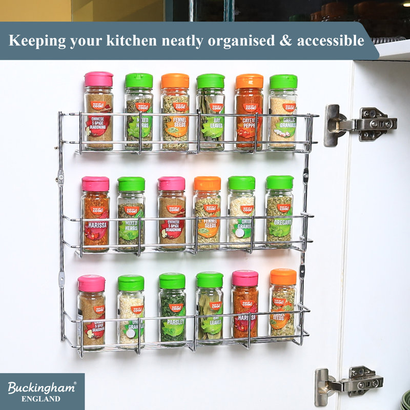 Buckingham 3 Tier Spice and Herb Rack Wall Mounted Kitchen Cupboard Storage Organiser 38.5 cm