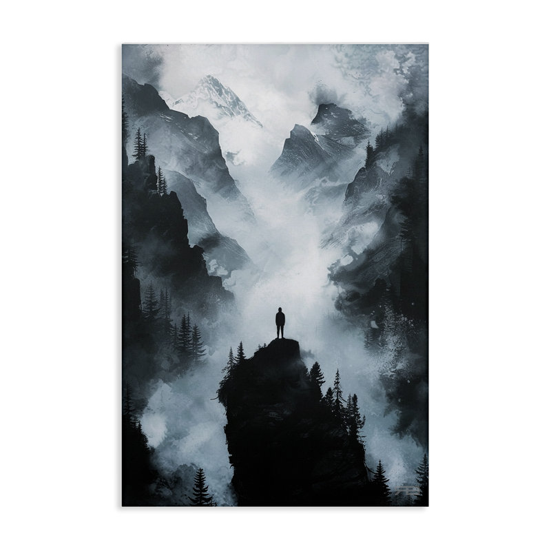 «Man on Intense Cliff», art mural sur toile par RB, H 30 po x l 20 po