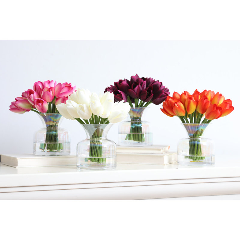 Mini-centre de table avec arrangement floral illusion d'eau dans un vase de fée iridescent - 4 options de couleurs disponibles