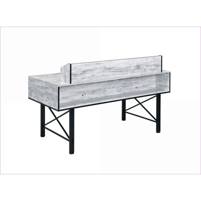 Bureaux par Safea avec 5 tiroirs, tablette et amp; Plateau à clavier, blanc antique Finition noire | Métal | Bois synthétique
