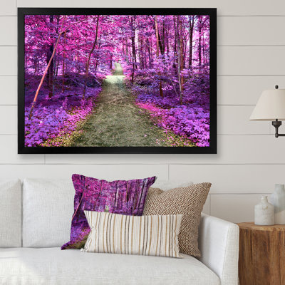 Chemin dans la forêt rose et mauve - art mural traditionnel sur toile